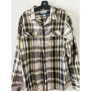 COLUMBIA mens long sleeve flannel  plaid button up shirt black Green large